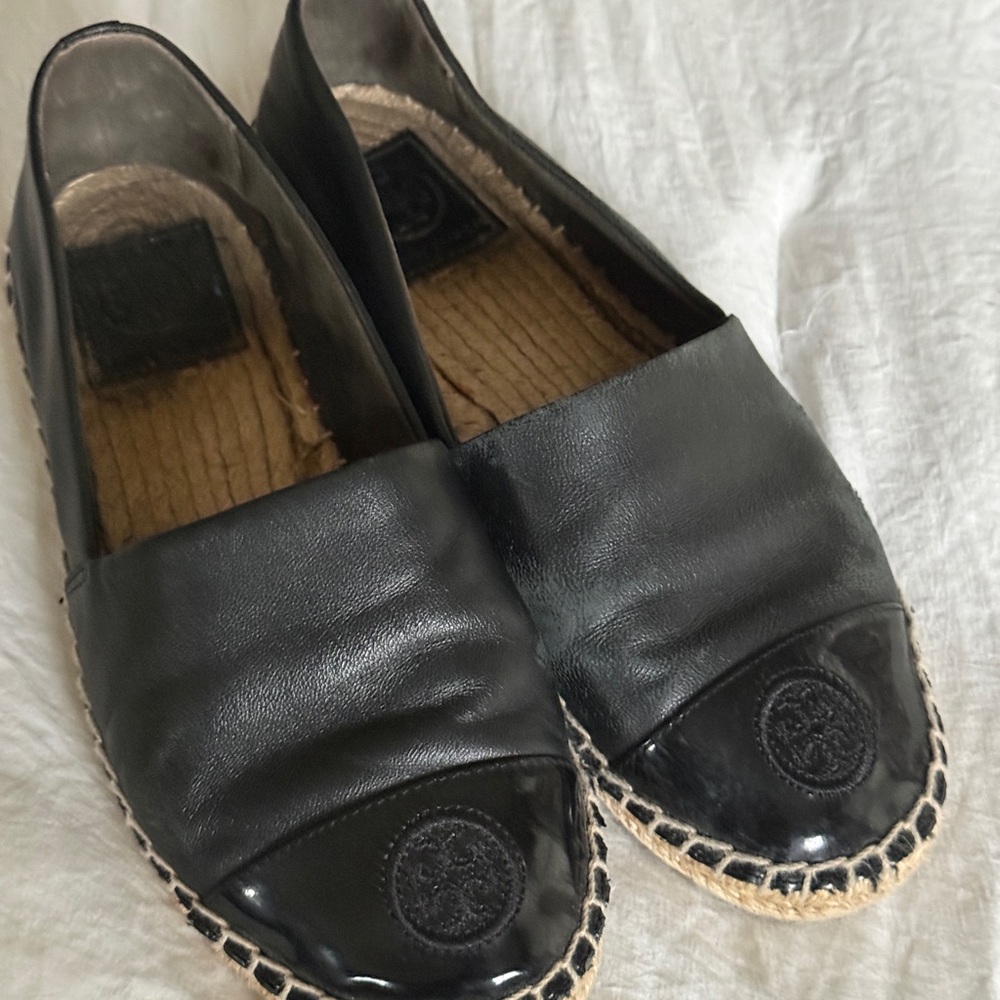 Tory Burch Black Leather Espadrilles